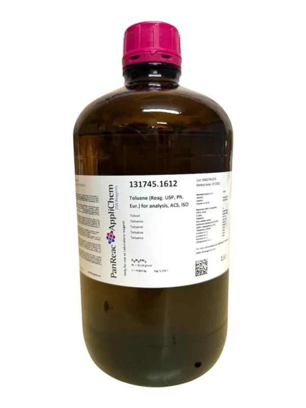 Tolueno (Reag. USP, Ph. Eur.) para análisis, ACS, ISO. CAS 108-88-3 . Botella de vidrio ámbar de 2,5 Lt. CODIGO DE COMPRA: PANR131745.1612