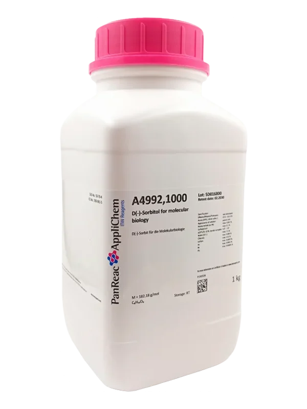 D(-)-Sorbitol para biologĂa molecular. CAS 50-70-4 . En envase plástico de 1 kg. CODIGO DE COMPRA: PANRA A4992,1000