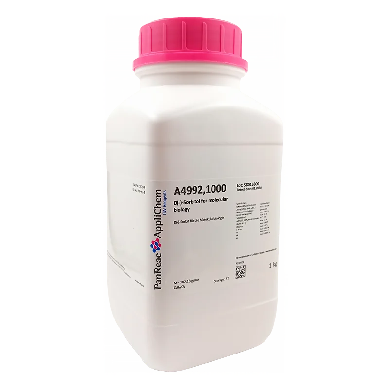 D(-)-Sorbitol para biología molecular. CAS 50-70-4 . En envase plástico de 1 kg. CODIGO DE COMPRA: PANRA A4992,1000