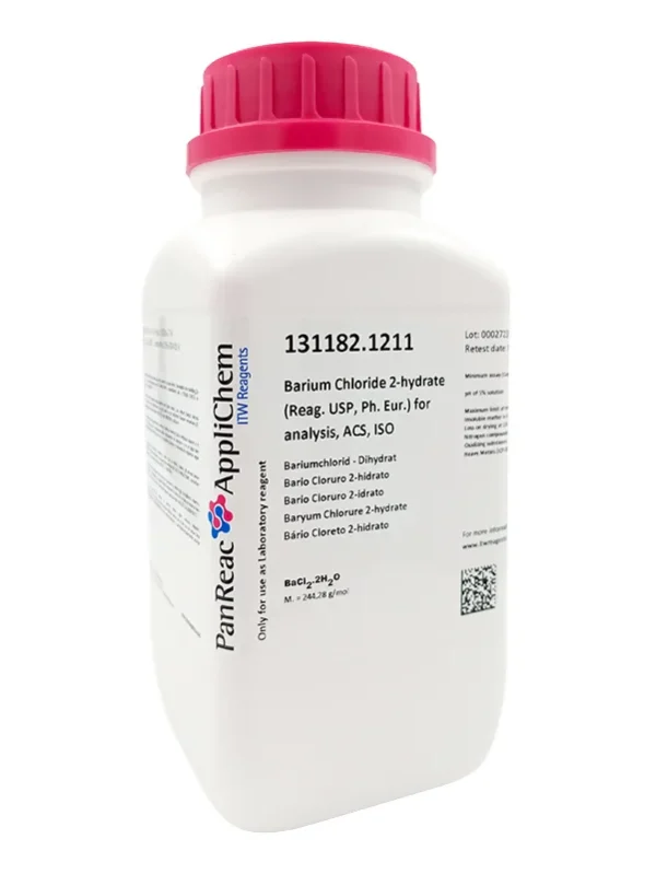 Bario Cloruro 2-hidrato (Reag. USP, Ph. Eur.) para análisis, ACS, ISO. CAS 10326-27-9. Envase de 1 Kg. CODIGO DE COMPRA: PANR131182.1211