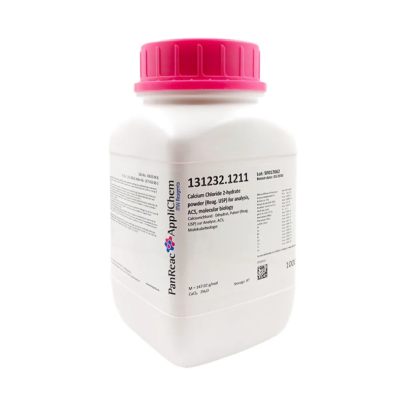 Calcio Cloruro 2-hidrato polvo (Reag. USP) para análisis, ACS, biología molecular. CAS 10035-04-8. Enavase de 1 Kg. CODIGO DE COMPRA: PANR131232.1211