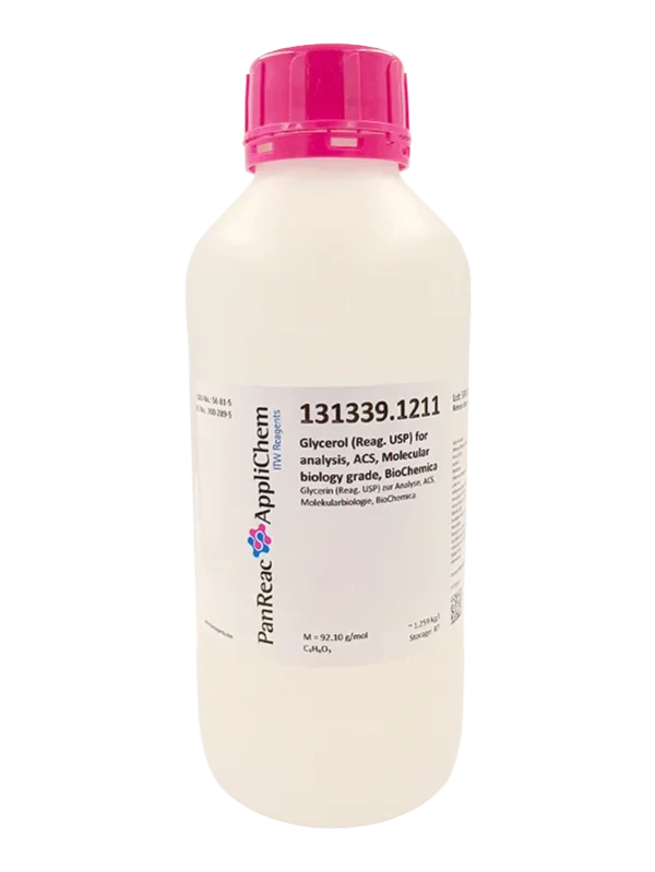 Glicerina (Reag. USP) para análisis, ACS, biología molecular, BioChemica. CAS 56-81-5. Envase de 1 Lt. CODIGO DE COMPRA: PANR131339.1211