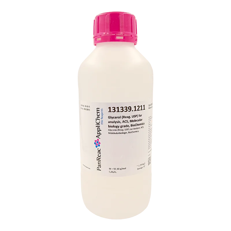 Glicerina (Reag. USP) para análisis, ACS, biología molecular, BioChemica. CAS 56-81-5. Envase de 1 Lt. CODIGO DE COMPRA: PANR131339.1211