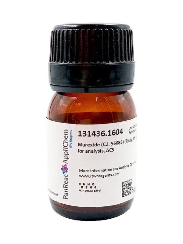 Murexida (C.I. 56085) (Reag. USP, Ph. Eur.) para análisis, ACS. CAS 3051-09-0. Envase de vidrio 5 gr. CODIGO DE COMPRA: PANR131436.1604