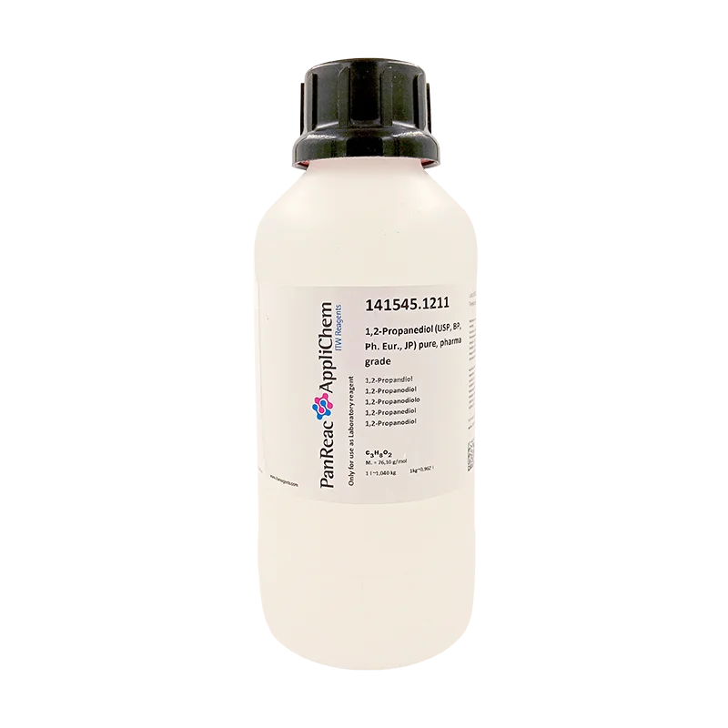 1,2-Propanodiol (USP, BP, Ph. Eur., JP) puro, grado farma. CAS 57-55-6. Envase de 1 Lt. CODIGO DE COMPRA: PANR141545.1211