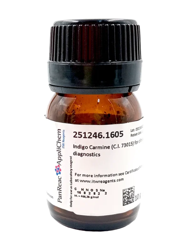 Carmín de Indigo (C.I. 73015). CAS 860-22-0. Envase vidrio ámbar de 10 gr. CODIGO DE COMPRA: PANR251246.1605
